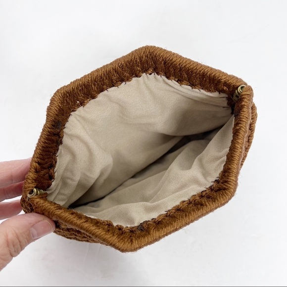 Boho Knitted hand held clutch with hinged metal closure - Picture 2 of 5